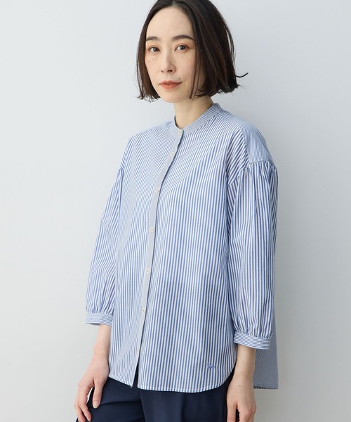 ブラウス シャツ ストライプ切替ブラウス レディース aimoha ブラウス シャツ ストライプ切替バンドカラーシャツ