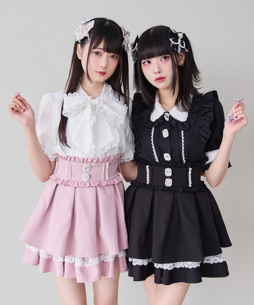 夢展望 Dearmylove パールビジューフレアハイウエストスカート チェック パールビジューフレアハイウエストスカート – レディース