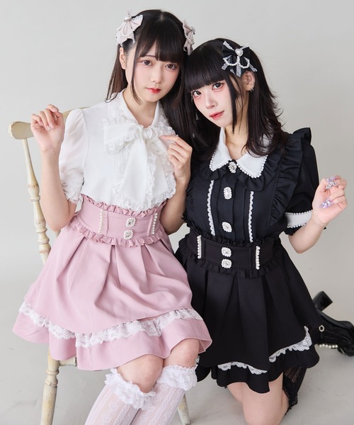 夢展望 Dearmylove パールビジューフレアハイウエストスカート チェック パールビジューフレアハイウエストスカート – レディース