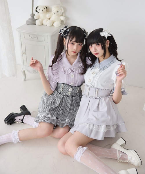 DearMyLove スカート パールビジューフレアハイウエストスカート