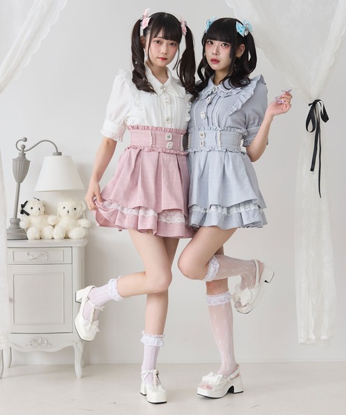 DearMyLove スカート パールビジューフレアハイウエストスカート