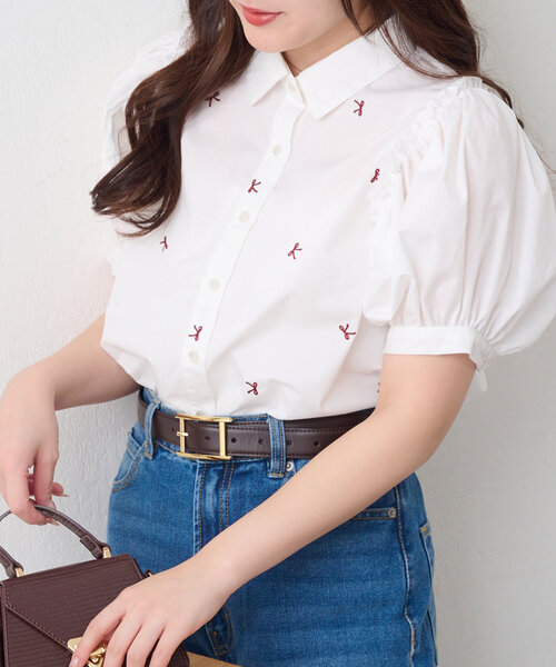 continuer de NICE CLAUP ブラウス シャツ リボン刺繍BL