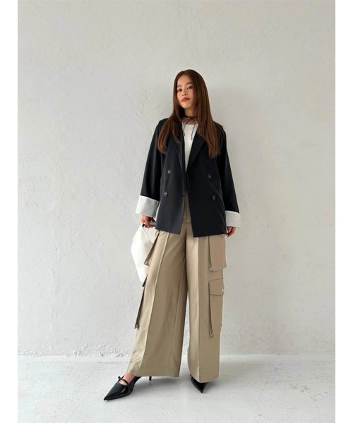 wondernoah ワイドレザーパンツ PU Coated Wide-Leg Cargo Pants