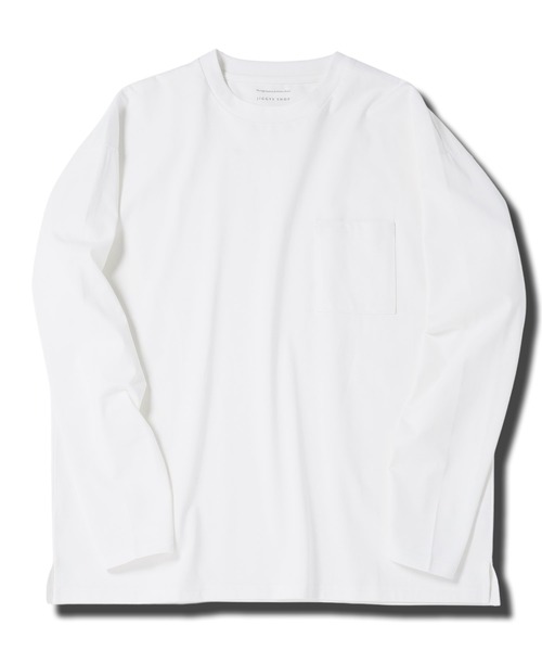 ホワイト 長袖Tシャツ 胸ポケット付き ニッセン Tシャツ 長袖 綿100% ポケット付 ハイネック メンズ M