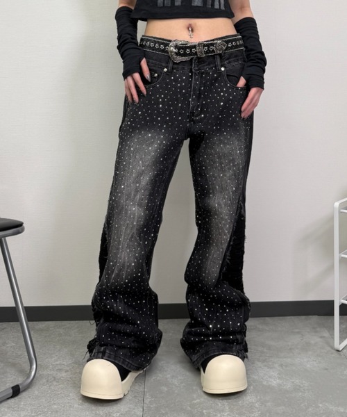 ATMARK デニムパンツ ATMARK ジーンズ 「2サイズ展開 / UNISEX 」ラインストーン
