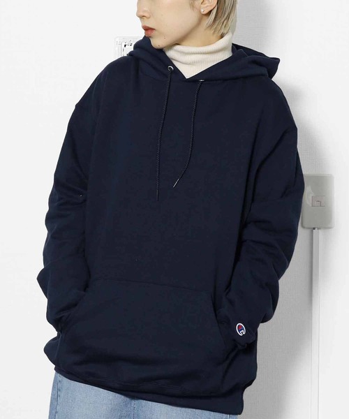 「Champion」 プルオーバーパーカー M ネイビー レディース