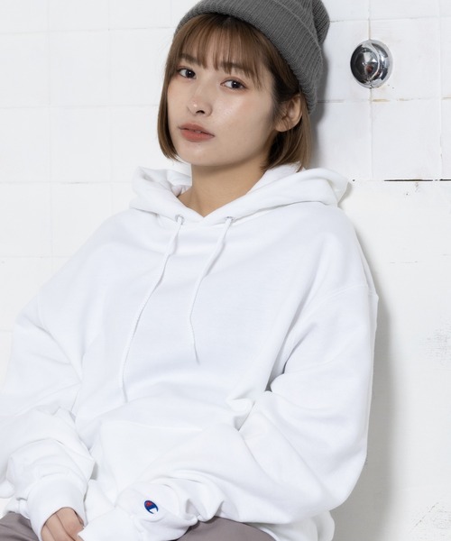 「Champion」 プルオーバーパーカー M ネイビー レディース