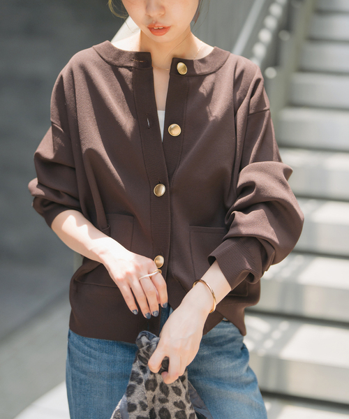 スピックアンドスパン WEB限定 ウォッシャブクルーネックカーディガン Spick＆Span カーディガン 「WEB限定追加」ウォッシャブルクルー