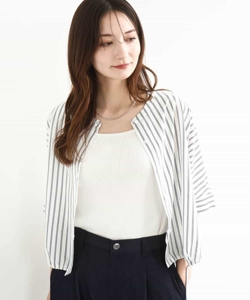 MK MICHEL KLEIN tシャツ 先染めストライプ柄ドロストデザイン
