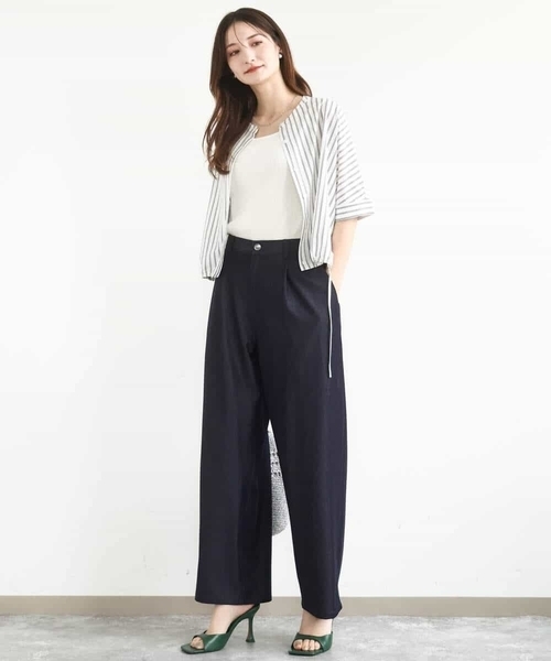 MK MICHEL  / エムケーミッシェルクラン 先染めストライプ柄ドロストデザインカットソー/洗える MK MICHEL KLEIN tシャツ 先染めストライプ柄ドロストデザイン