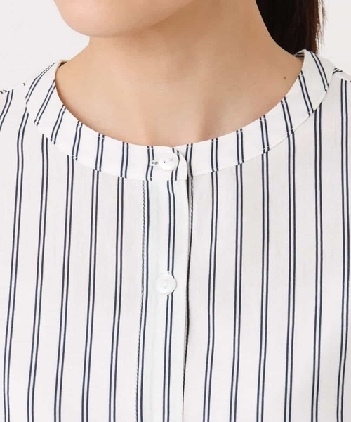 MK MICHEL  / エムケーミッシェルクラン 先染めストライプ柄ドロストデザインカットソー/洗える MK MICHEL KLEIN tシャツ 先染めストライプ柄ドロストデザイン