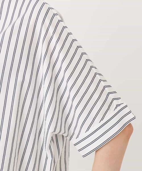 MK MICHEL  / エムケーミッシェルクラン 先染めストライプ柄ドロストデザインカットソー/洗える MK MICHEL KLEIN tシャツ 先染めストライプ柄ドロストデザイン