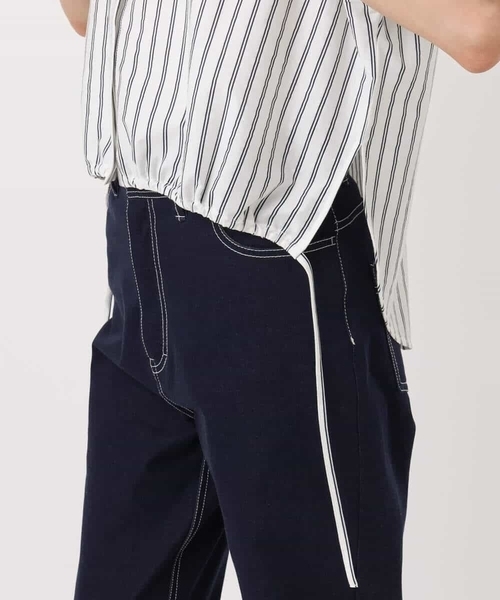 MK MICHEL  / エムケーミッシェルクラン 先染めストライプ柄ドロストデザインカットソー/洗える MK MICHEL KLEIN tシャツ 先染めストライプ柄ドロストデザイン