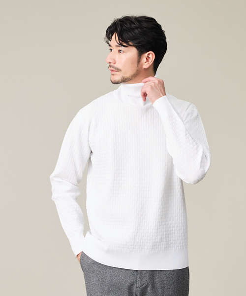 ABAHOUSE GRAY セーター ニット 「ハイストレッチ」ブロックチェック