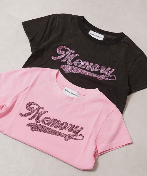 新品 GIVENCHY ラインストーン ロゴ 半袖Tシャツ ピンク レディース MEMORY tシャツ 「MEMORY」ラインストーン ロゴ ピグメント チビT