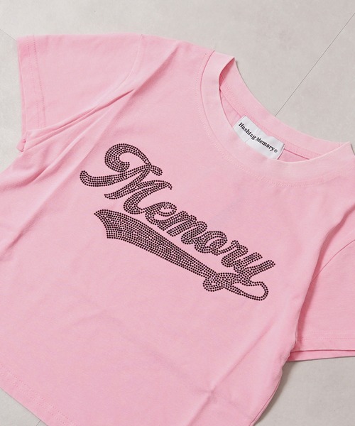 新品 GIVENCHY ラインストーン ロゴ 半袖Tシャツ ピンク レディース MEMORY tシャツ 「MEMORY」ラインストーン ロゴ ピグメント チビT