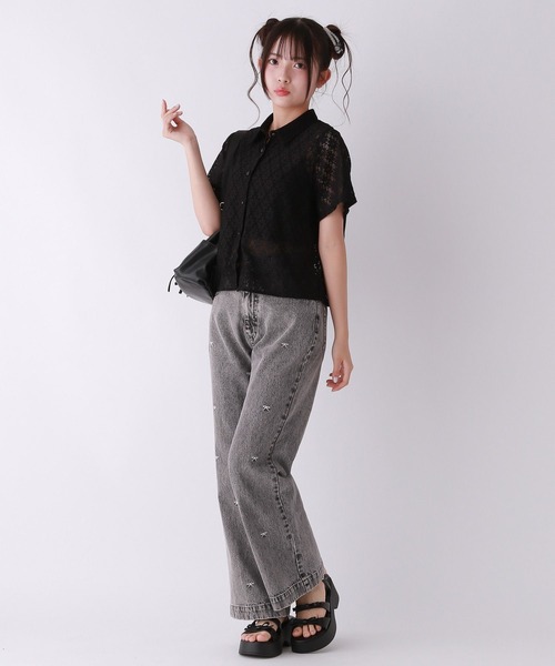 「repipi armario」 「KIDS」加工ブーツカットデニムパンツ MEDIUM ブルー キッズ_画像4
