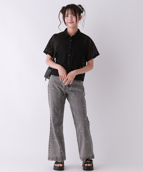 「repipi armario」 「KIDS」加工ブーツカットデニムパンツ MEDIUM ブルー キッズ_画像5