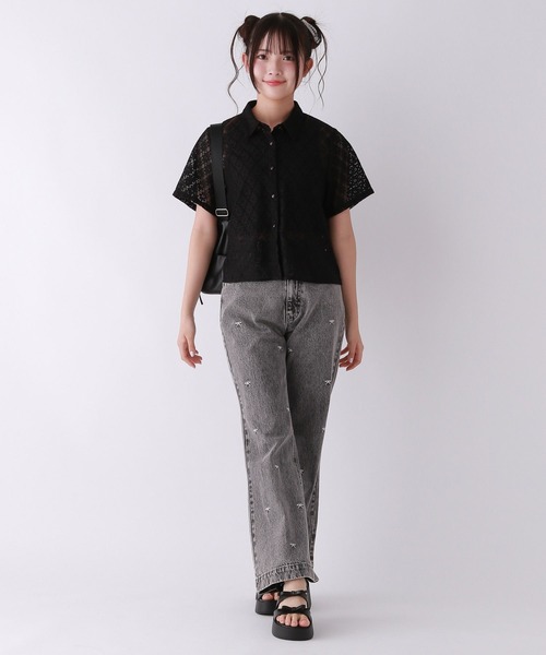 「repipi armario」 「KIDS」加工ブーツカットデニムパンツ MEDIUM ブルー キッズ_画像6