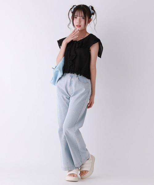 「repipi armario」 「KIDS」加工ブーツカットデニムパンツ MEDIUM ブルー キッズ_画像9