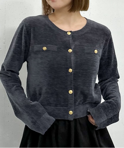 archives（アルシーヴ） カーディガン ベロアライク金ボタンニット