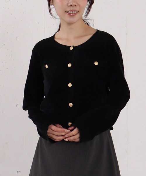 archives（アルシーヴ） カーディガン ベロアライク金ボタンニット