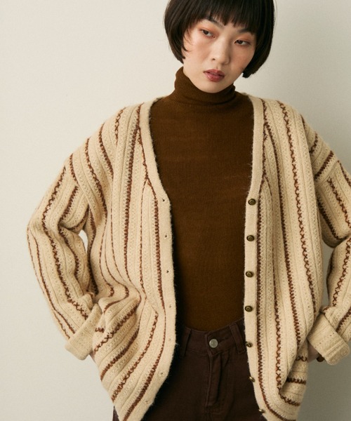 full/fill. カーディガン stripe over knit cardigan / ストライプ