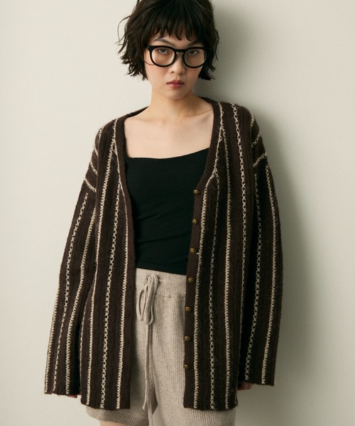full/fill. カーディガン stripe over knit cardigan / ストライプ