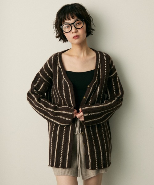 full/fill. カーディガン stripe over knit cardigan / ストライプ