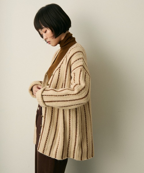 full/fill. カーディガン stripe over knit cardigan / ストライプ