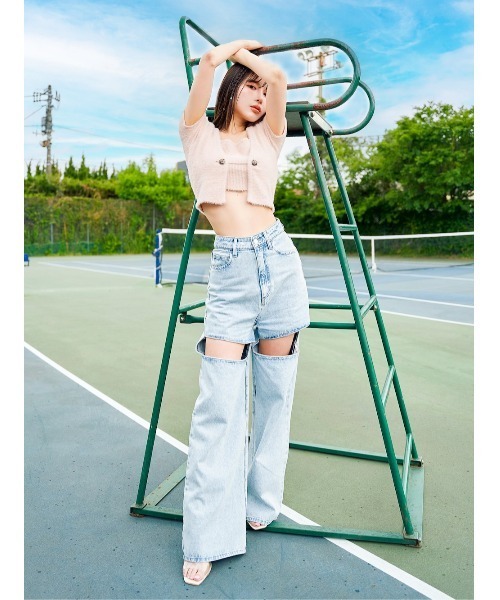 Darich 水色 ビジュー付きニット フリーサイズ Darich 水色 ビジュー付きニット フリーサイズ ビジューノースリニット