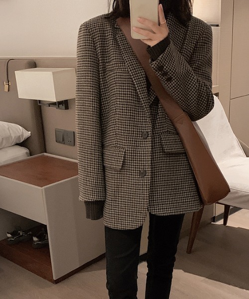 Aelina ジャケット テーラードジャケット チェック柄メルトンスーツ