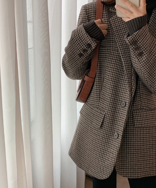 Aelina ジャケット テーラードジャケット チェック柄メルトンスーツ