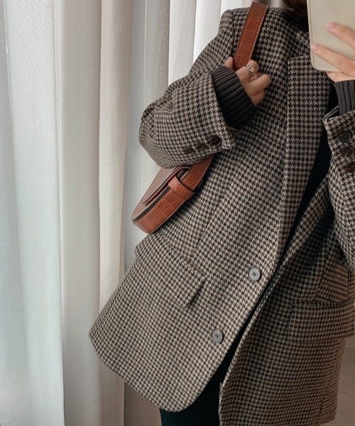 Aelina ジャケット テーラードジャケット チェック柄メルトンスーツ