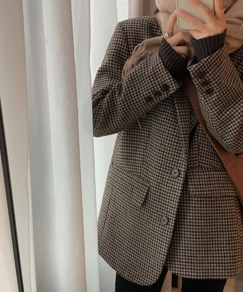 Aelina ジャケット テーラードジャケット チェック柄メルトンスーツ