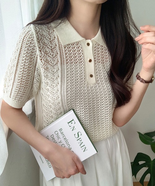 「LAUIR」 半袖ニット MEDIUM アイボリー レディース_画像7