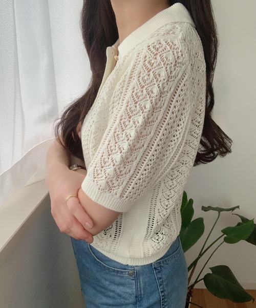 「LAUIR」 半袖ニット MEDIUM アイボリー レディース_画像8