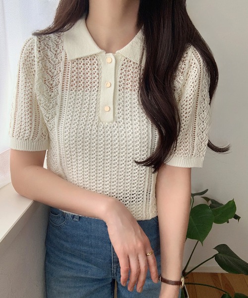 「LAUIR」 半袖ニット MEDIUM アイボリー レディース_画像9