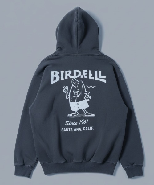 パーカー 「BIRDWELL/バードウェル」61 PGM ZIP HOODIE-JP　日本別注　ピグメント加工　ブランドロゴ　バックプリント　ジップ
