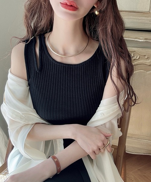 「Meiru」 キャミソールニット MEDIUM ブラック レディース_画像2