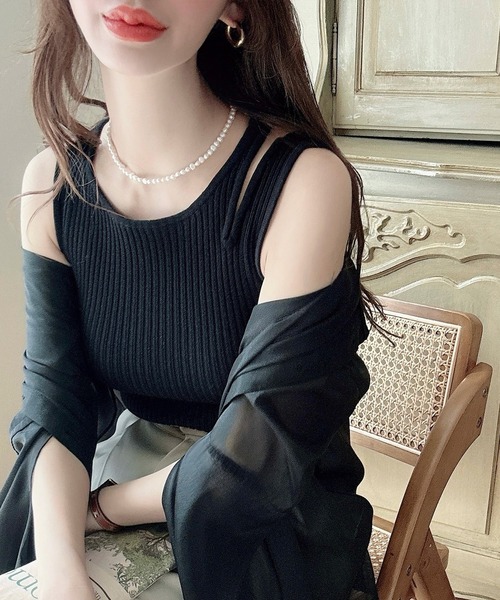 「Meiru」 キャミソールニット MEDIUM ブラック レディース_画像3