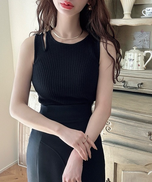 「Meiru」 キャミソールニット MEDIUM ブラック レディース_画像4