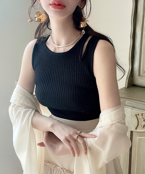 「Meiru」 キャミソールニット MEDIUM ブラック レディース_画像5