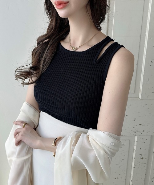 「Meiru」 キャミソールニット MEDIUM ブラック レディース_画像6