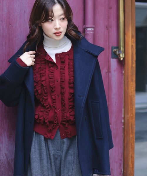 le.coeur blanc（ルクールブラン） カーディガン フロントフリルニット