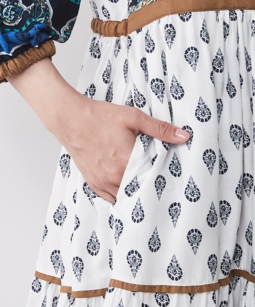 「CHIC STYLE」 7分袖ワンピース M ホワイト レディース_画像3