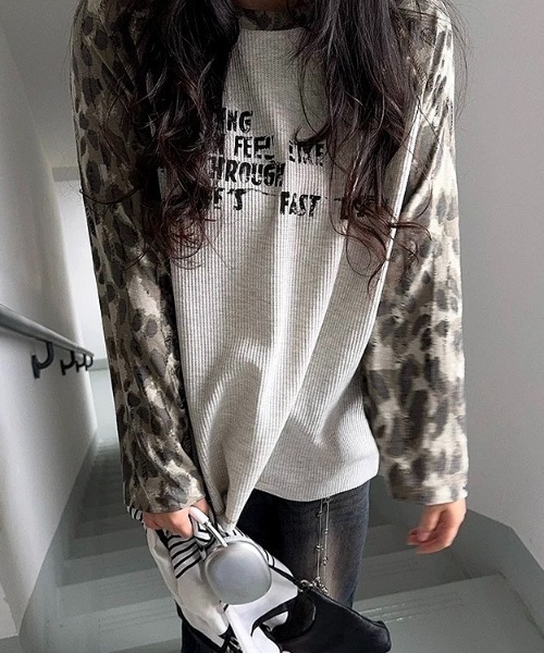 SHEENA（シーナ） tシャツ カモフラ柄ラグランスリーブワッフルロンT