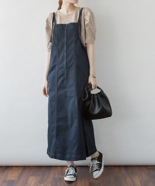 ジャンパースカート M-4L 前ジップ デニムジャンスカ : ZOZOTOWN Yahoo