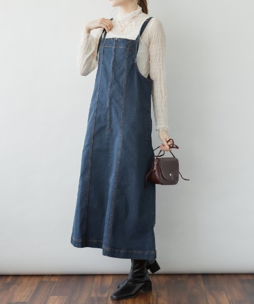 【foufou】デニムジャンスカ　サイズM ジャンパースカート M-4L 前ジップ デニムジャンスカ : ZOZOTOWN Yahoo