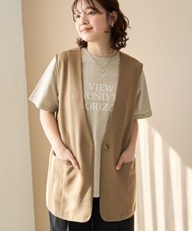 coen（コーエン） ベスト ジレ リネンタッチノーカラーロングジレ